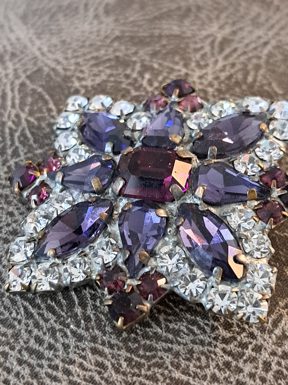 Purple,Red and Clear Crystal Floral Button With Shank On Back